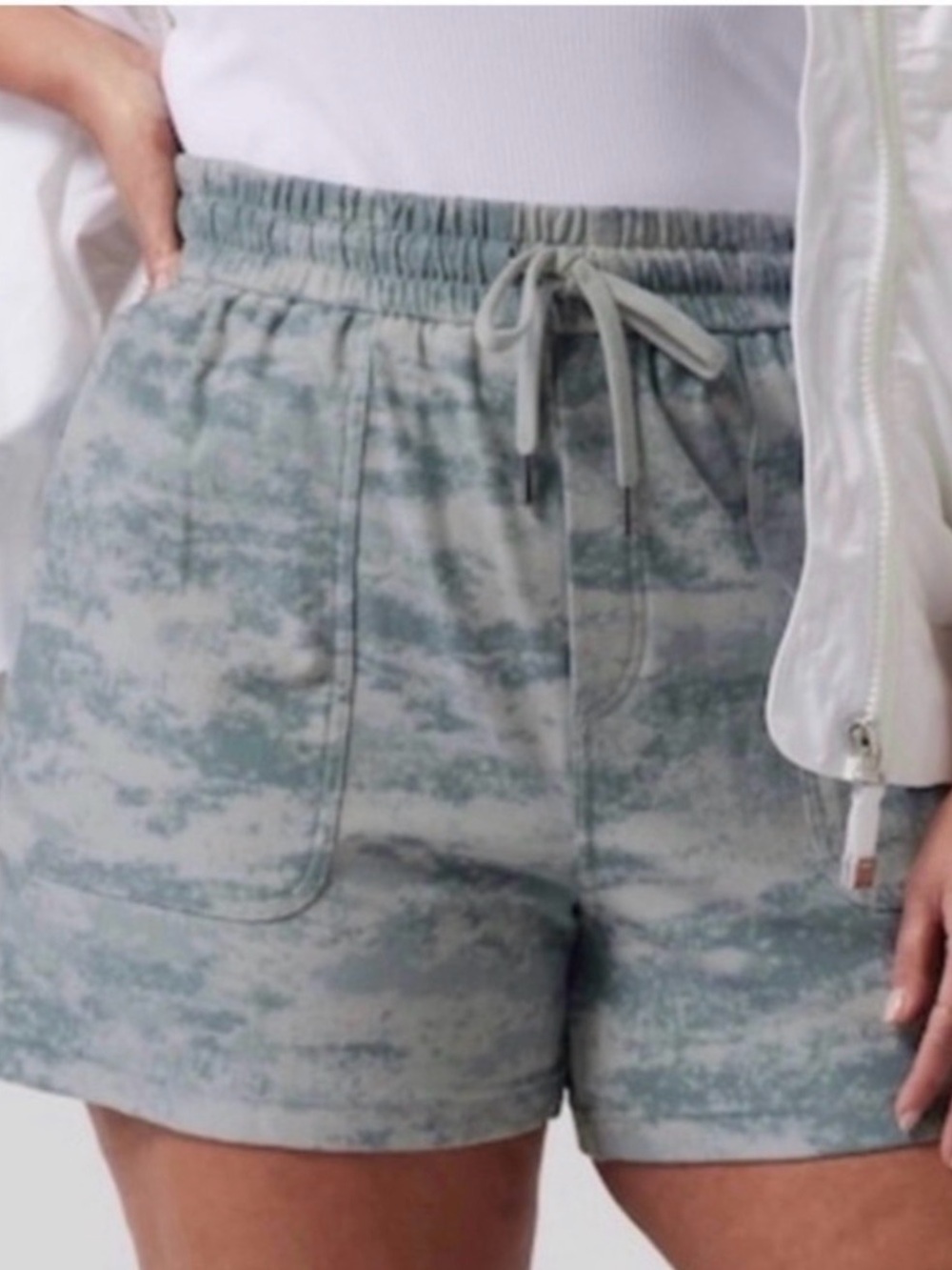 Athleta Farallon Green Gray Camo shorts - Picture 2 of 5